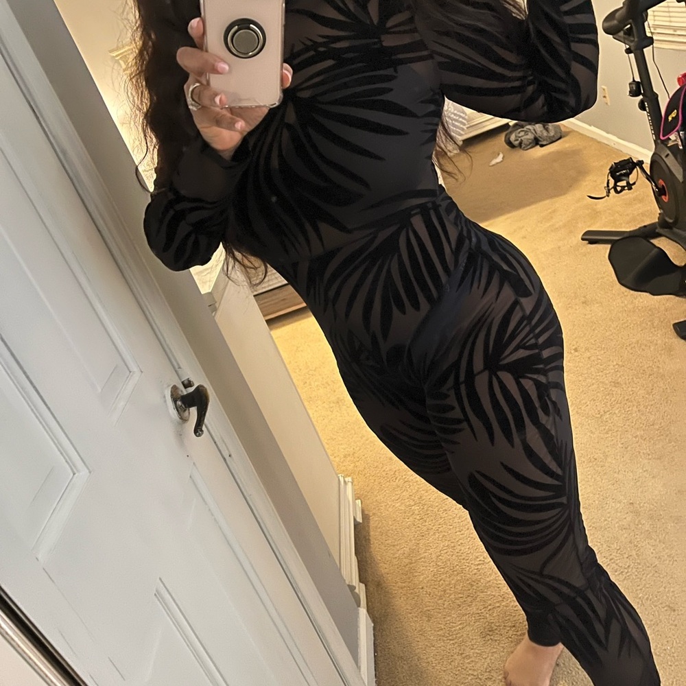 Black sheer Jumpsuit with velvet detail